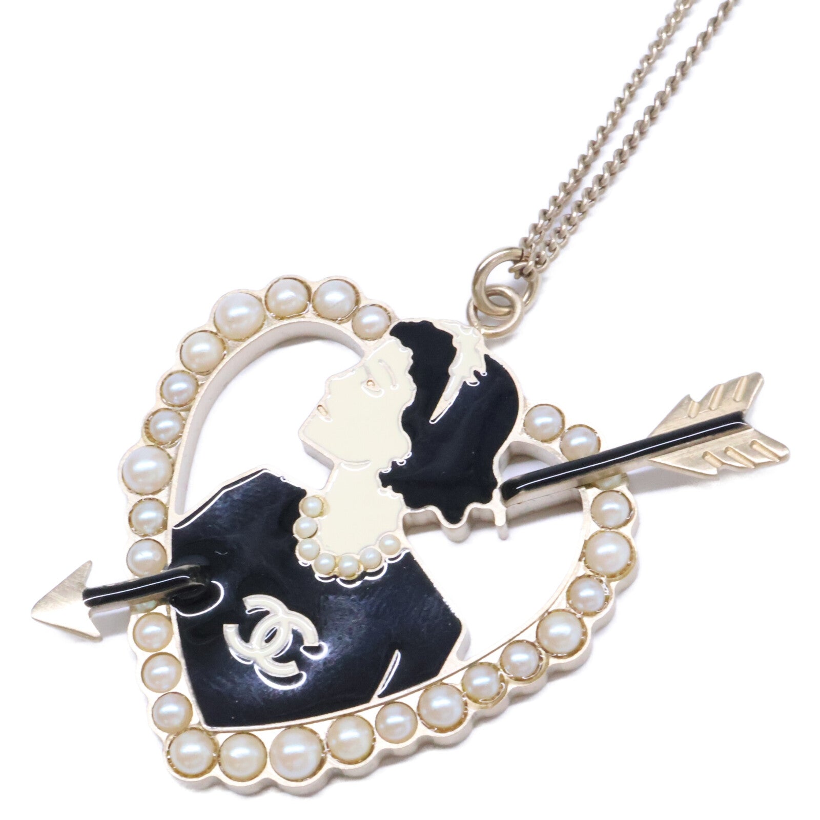 CHANEL シャネル 美品 10P ココシャネル パール ハート＆アロー ネックレス