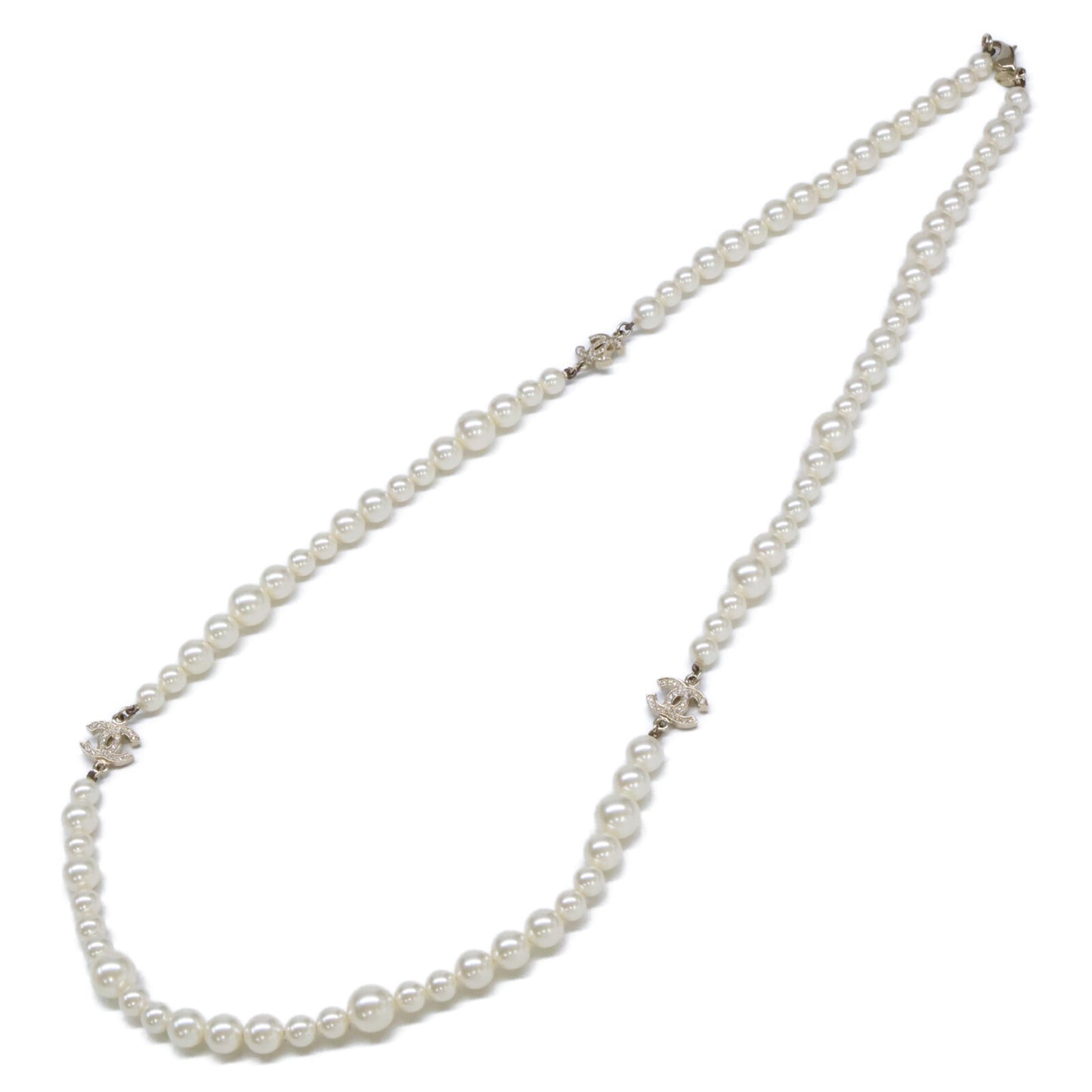 CHANEL シャネル A11C ラインストーン ココマーク パールロングネックレス ネックレス
