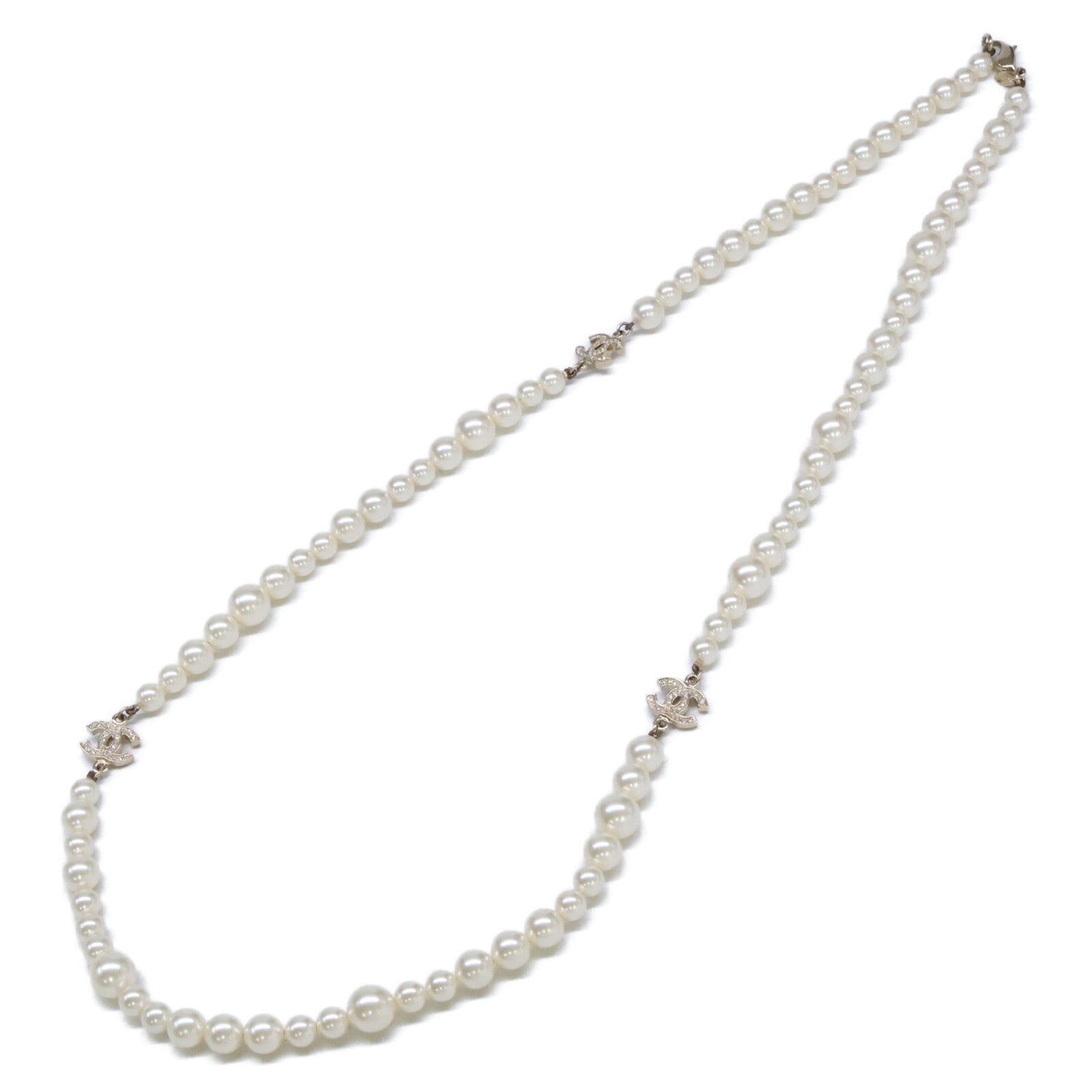 CHANEL シャネル A11C ラインストーン ココマーク パールロングネックレス ネックレス