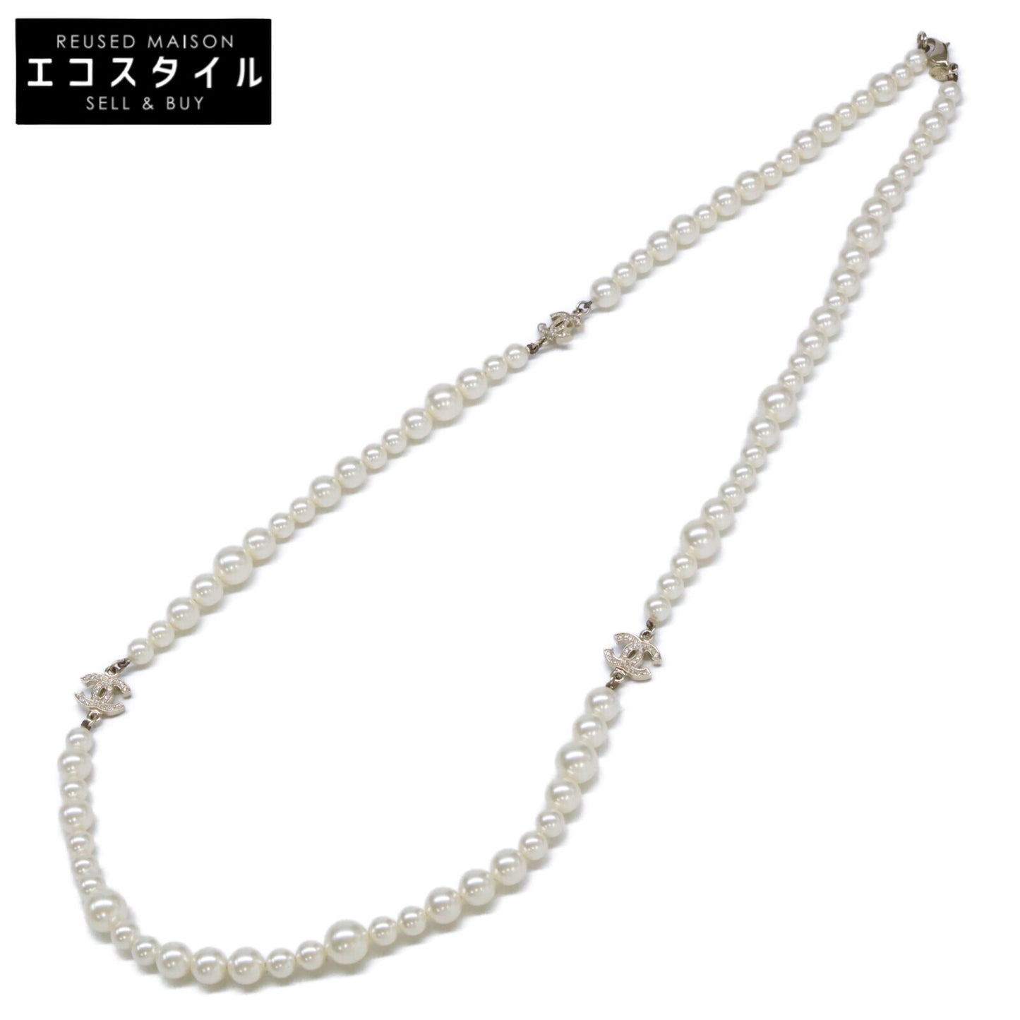 CHANEL シャネル A11C ラインストーン ココマーク パールロングネックレス ネックレス