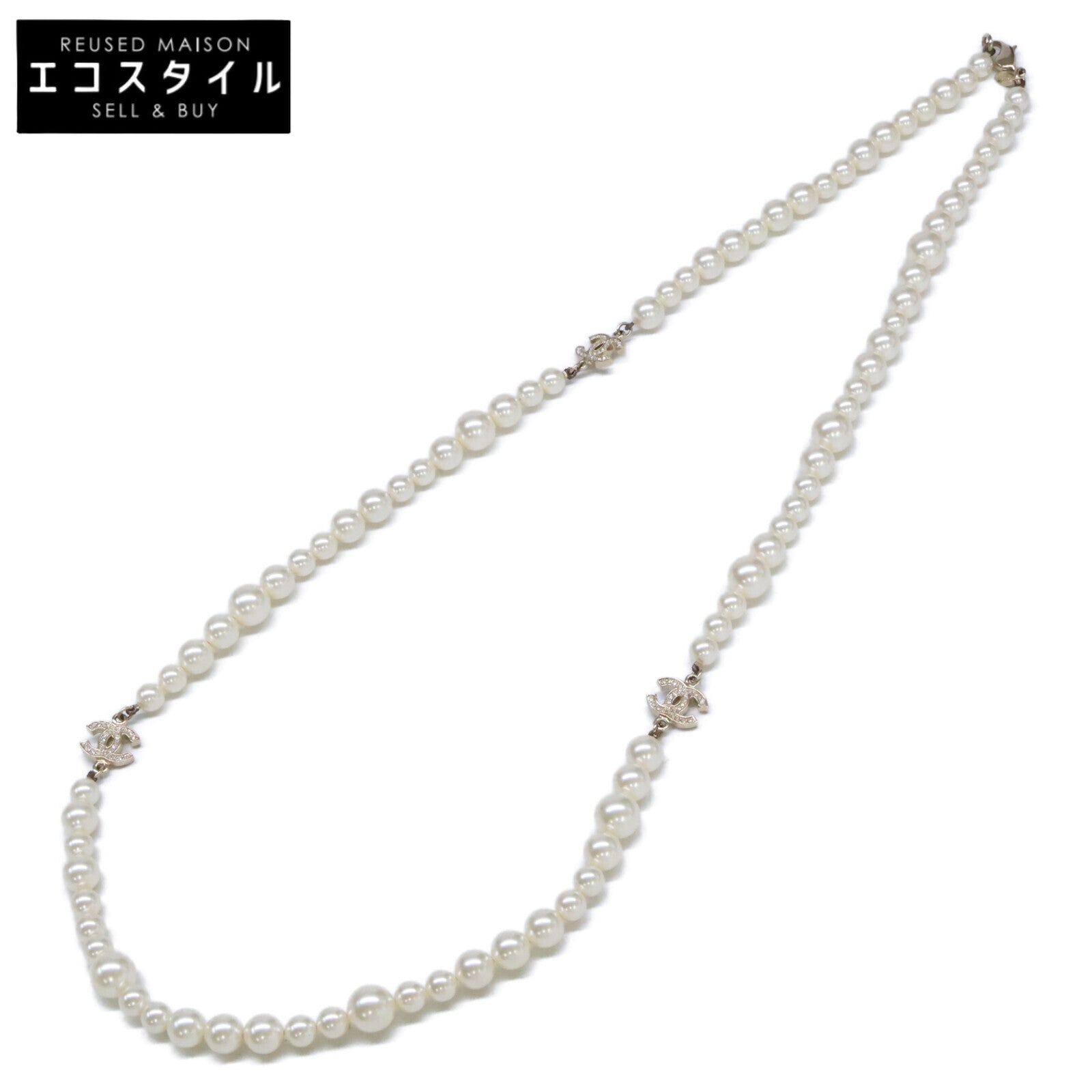 CHANEL シャネル A11C ラインストーン ココマーク パールロングネックレス ネックレス