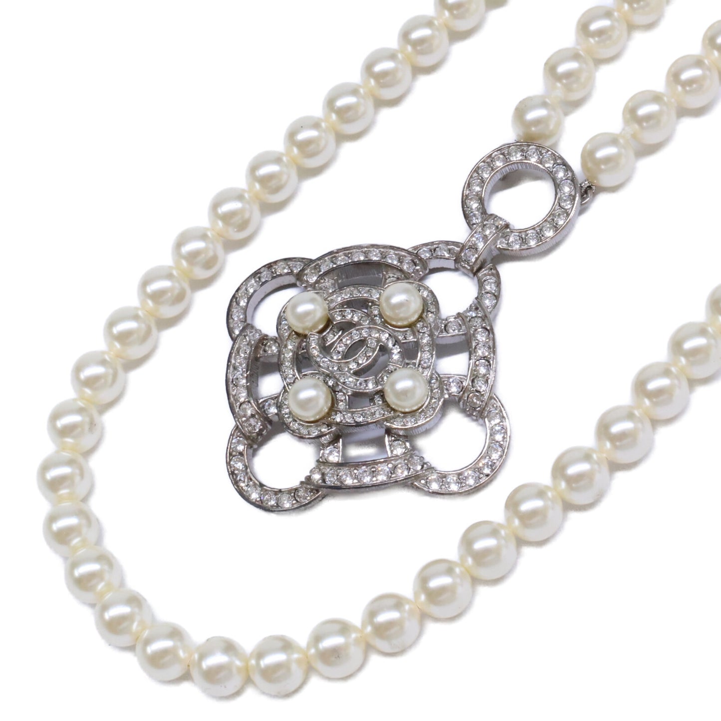 CHANEL シャネル B16B ラインストーン ココマーク カメリア ダブルパールネックレス ネックレス