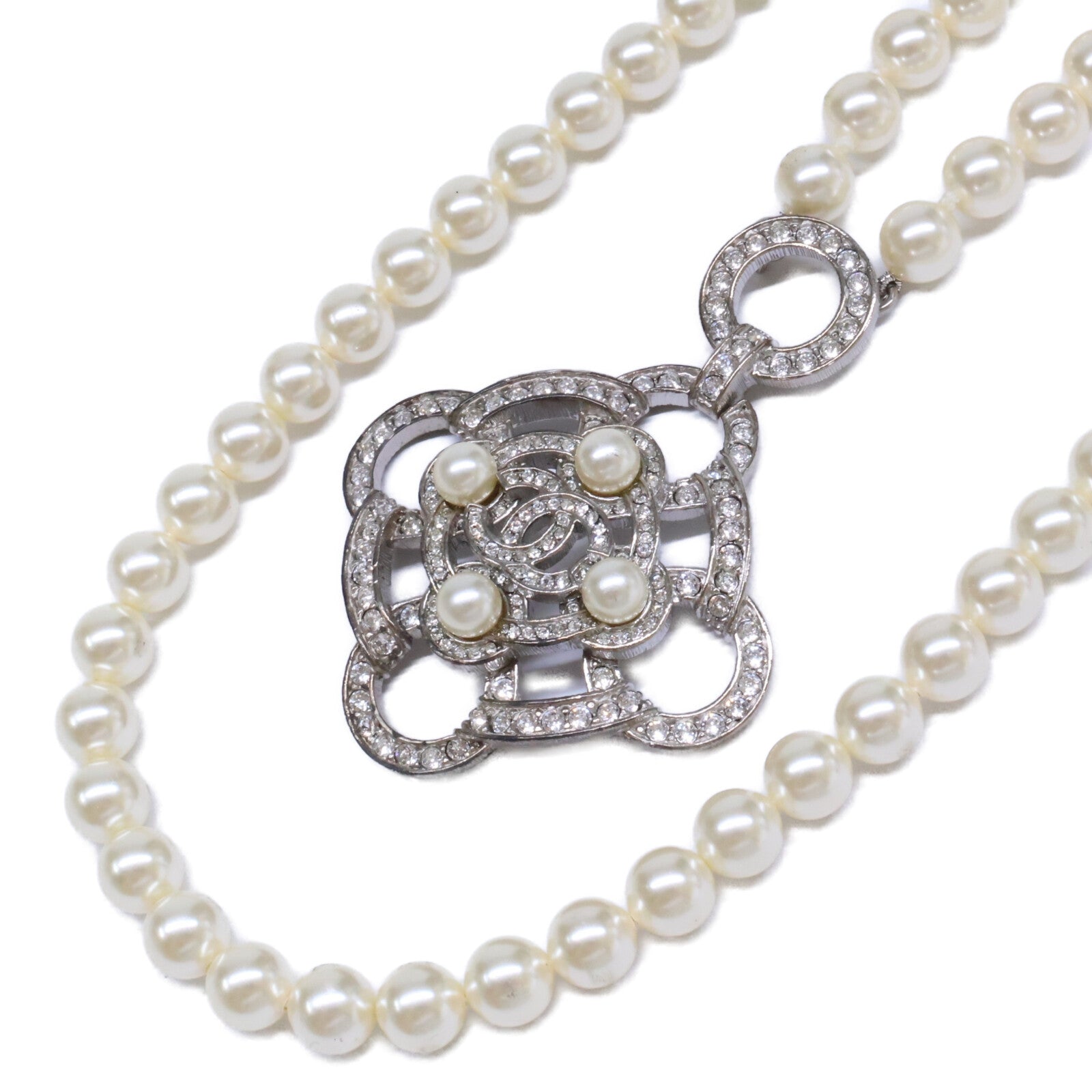 CHANEL シャネル B16B ラインストーン ココマーク カメリア ダブルパールネックレス ネックレス