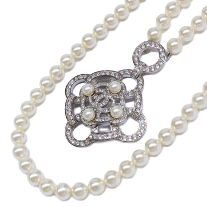 CHANEL シャネル B16B ラインストーン ココマーク カメリア ダブルパールネックレス ネックレス