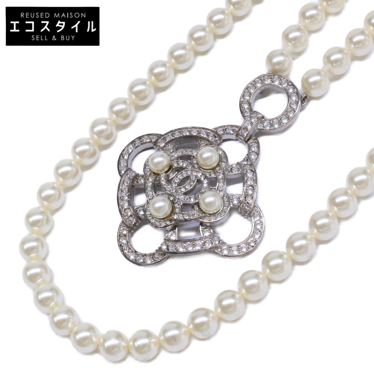 CHANEL シャネル B16B ラインストーン ココマーク カメリア ダブルパールネックレス ネックレス