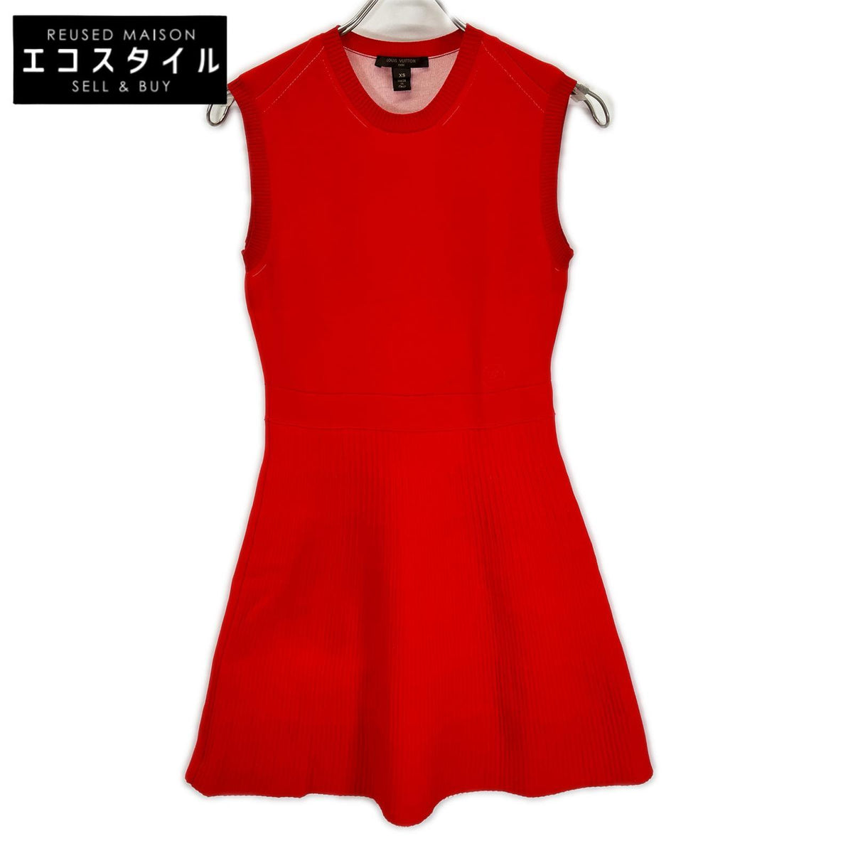 LOUIS VUITTON ルイヴィトン RW151W Red LV Circle Embroidered Sleeveless Rib-Knit Dress Dress