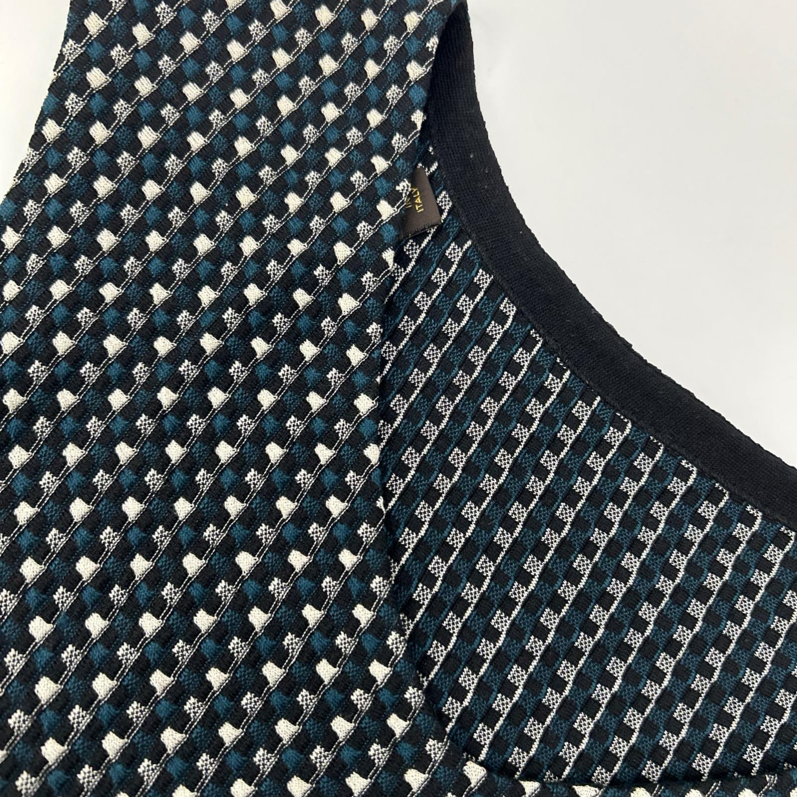 LOUIS VUITTON ルイヴィトン RW141W ブルー×ブラック×グレー ダミエ シルク ニットワンピース ワンピース