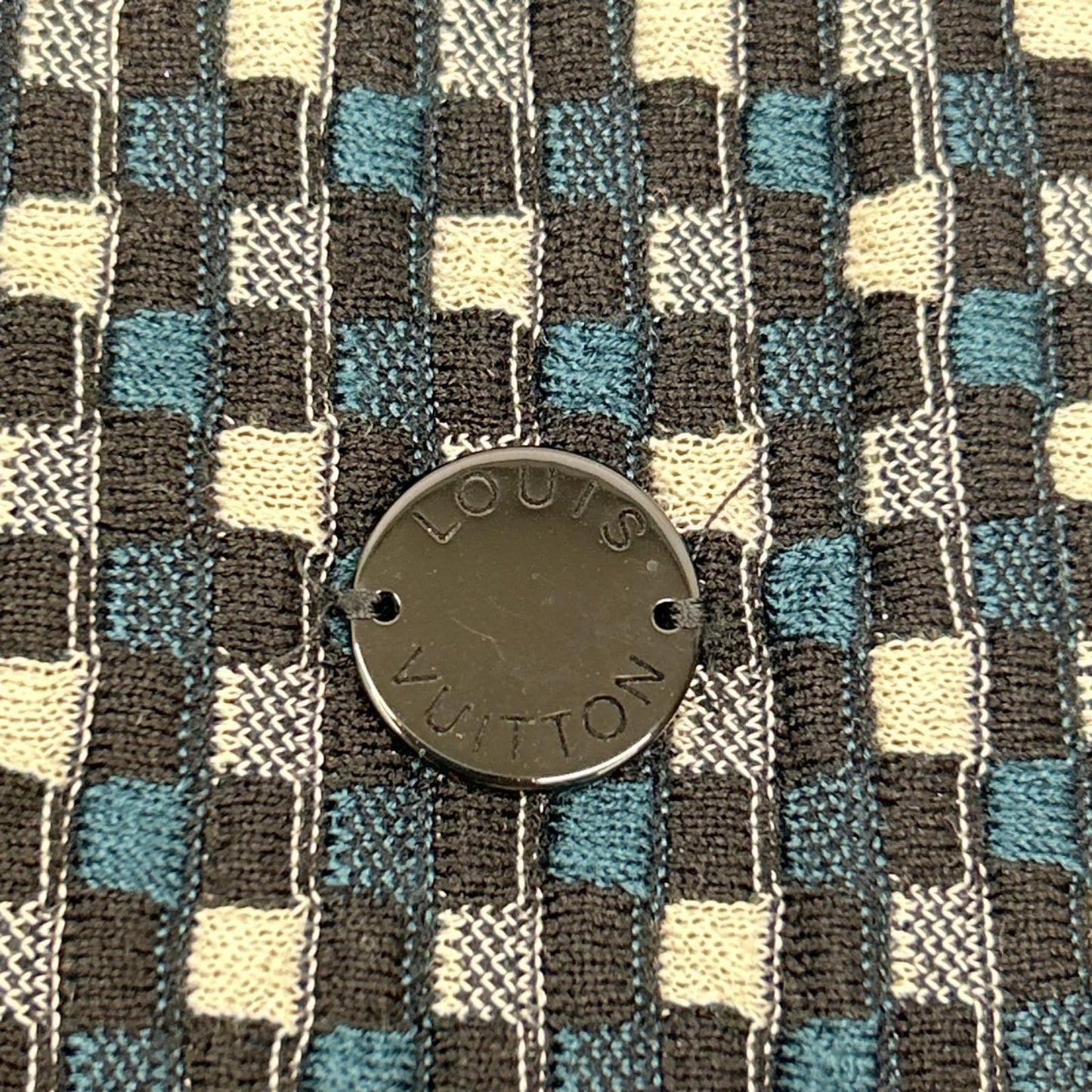 LOUIS VUITTON ルイヴィトン RW141W ブルー×ブラック×グレー ダミエ シルク ニットワンピース ワンピース