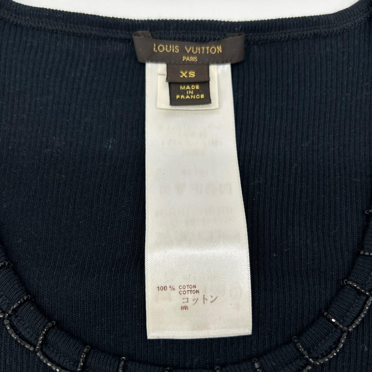 LOUIS VUITTON ルイヴィトン RW142W LV ビーズ刺繍 ネイビー ノースリーブカットソー トップス