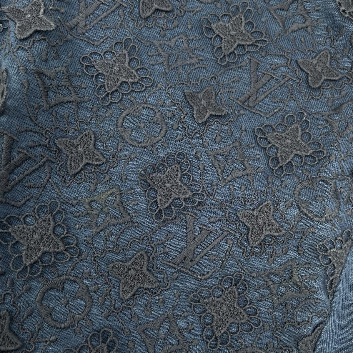 LOUIS VUITTON ルイヴィトン RW171 Navy Blue Monogram Lace Dress Dress