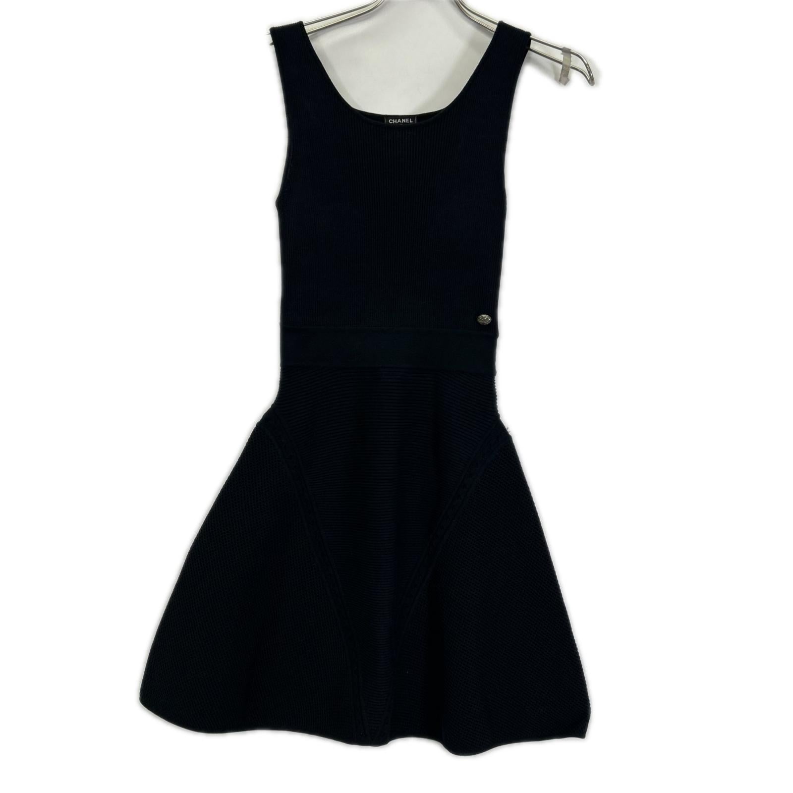 CHANEL シャネル P51180 ブラック ノースリーブ リブニットワンピース ワンピース