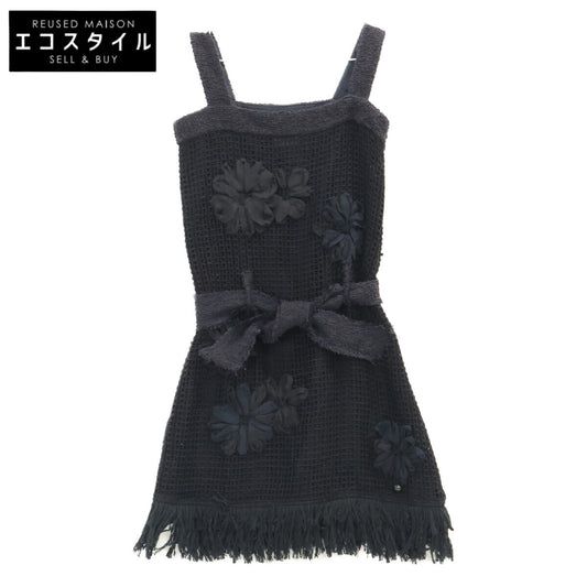 CHANEL シャネル 【美品】P51115W05629 ウエストリボンベルト フラワー メッシュ ニット ワンピース