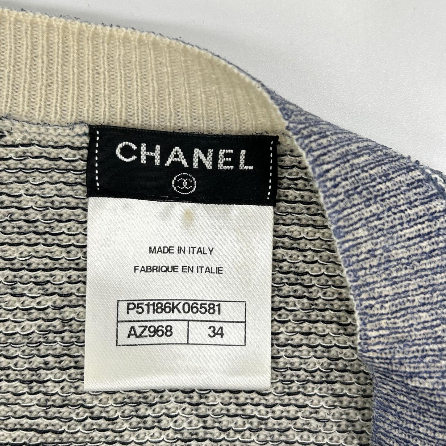 CHANEL シャネル P51186 ブルー カシミヤ×コットン ノースリーブニット トップス