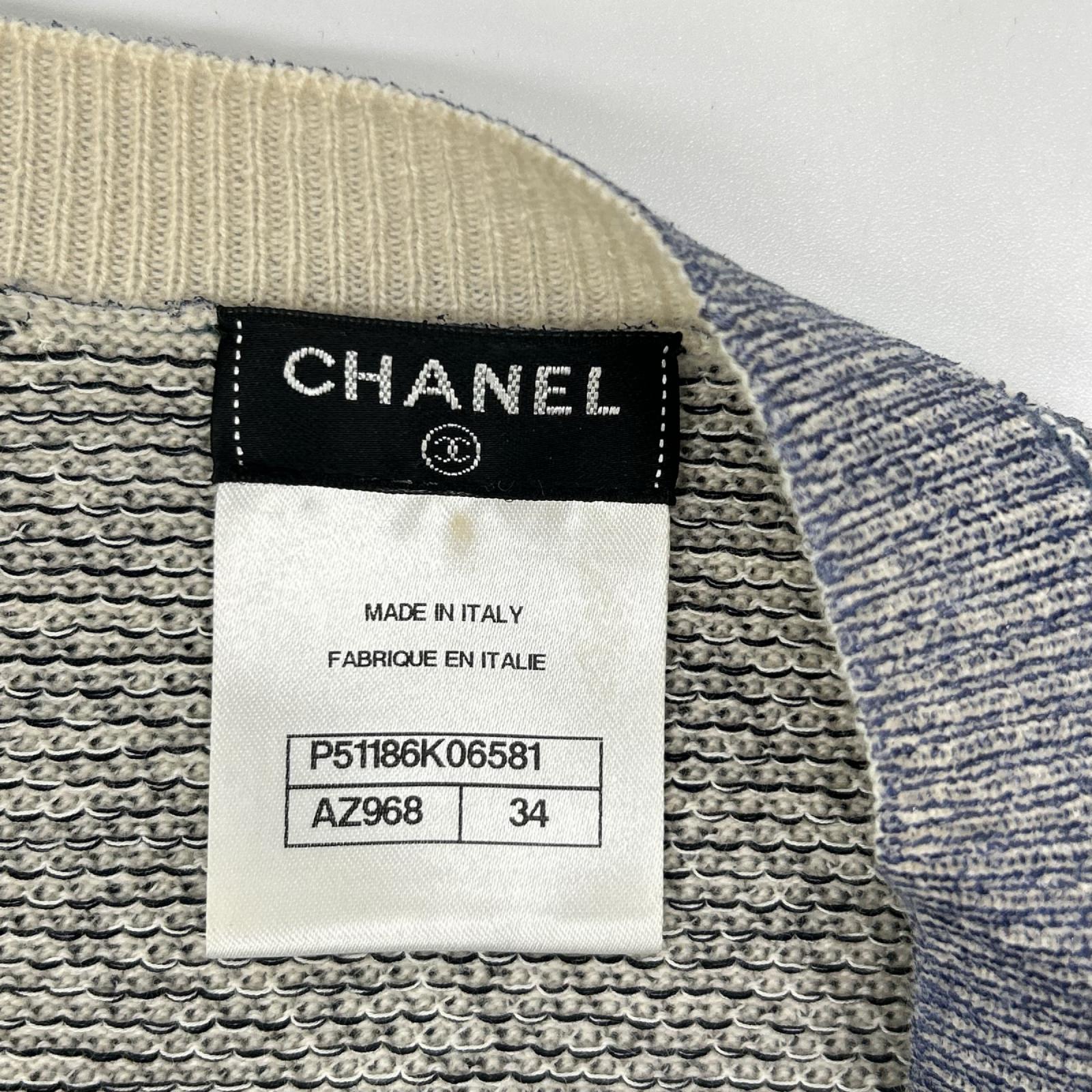 CHANEL シャネル P51186 ブルー カシミヤ×コットン ノースリーブニット トップス