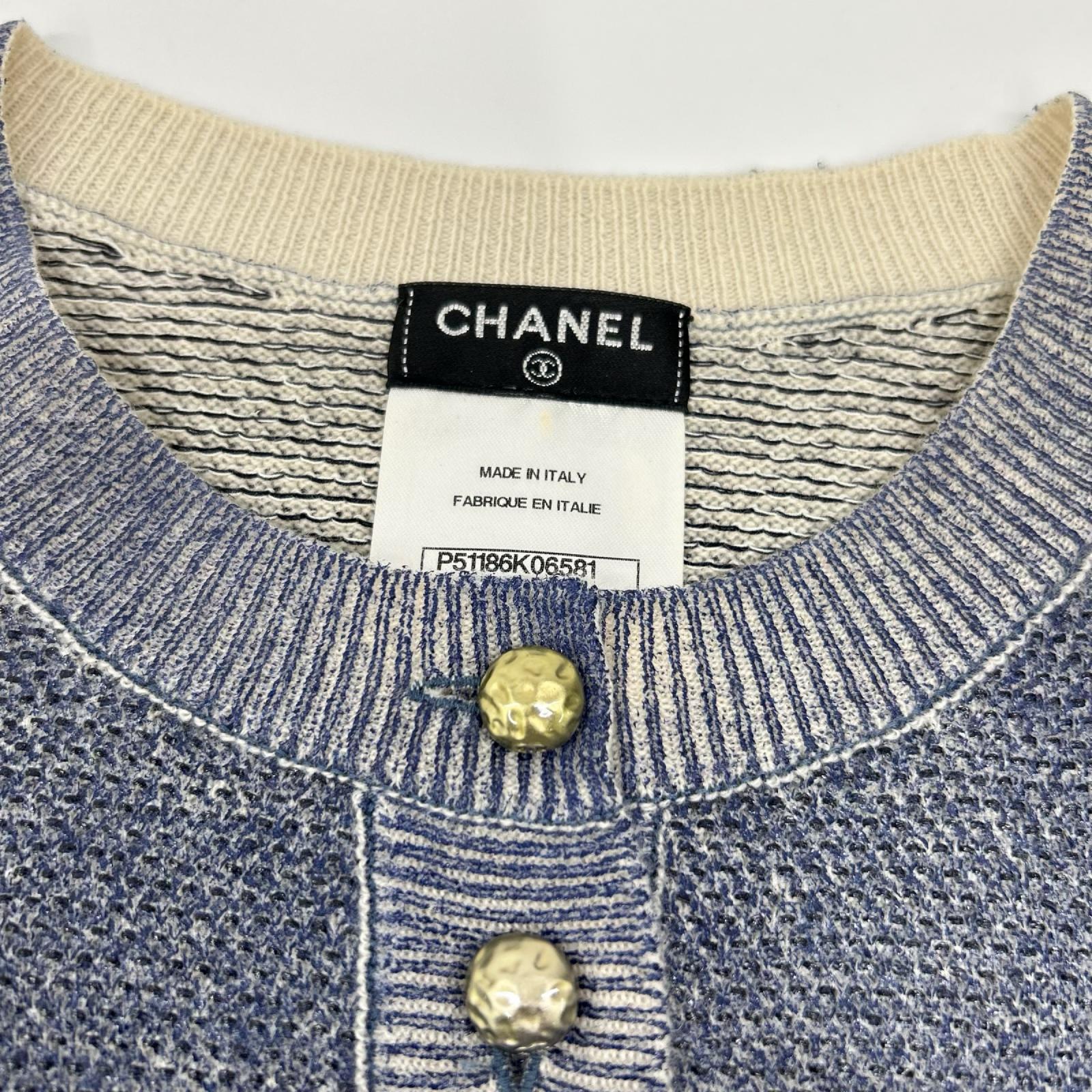 CHANEL シャネル P51186 ブルー カシミヤ×コットン ノースリーブニット トップス