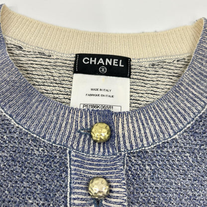 CHANEL シャネル P51186 ブルー カシミヤ×コットン ノースリーブニット トップス