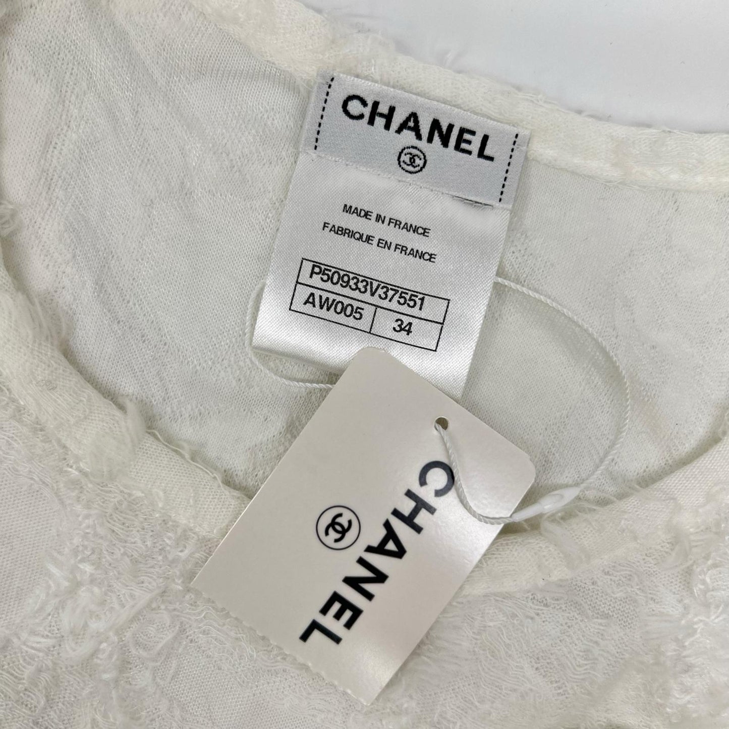 CHANEL シャネル P50933 ホワイト カメリアコサージュ ノースリーブニット トップス