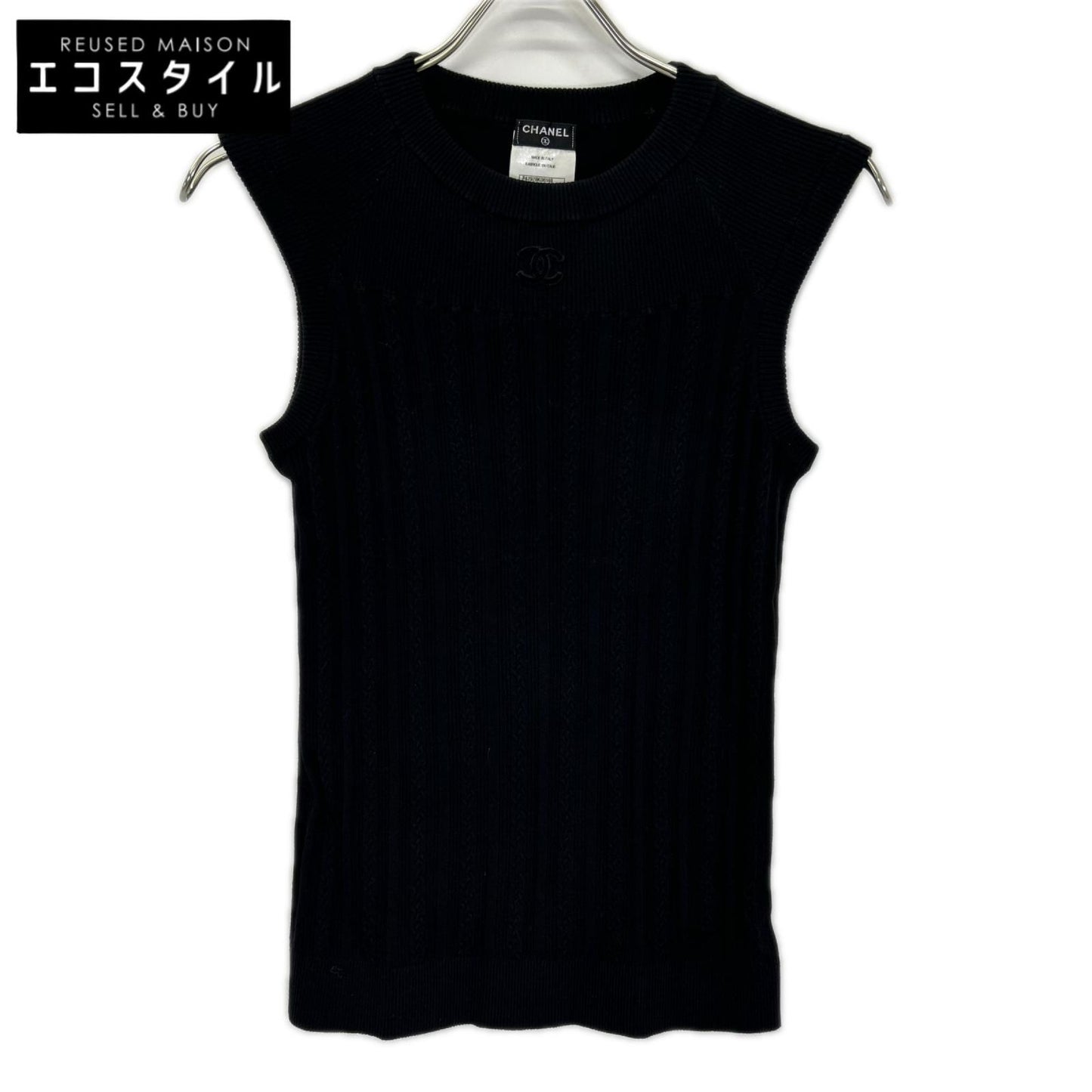 CHANEL シャネル P47978 ブラック ココマーク ノースリーブリブニット トップス