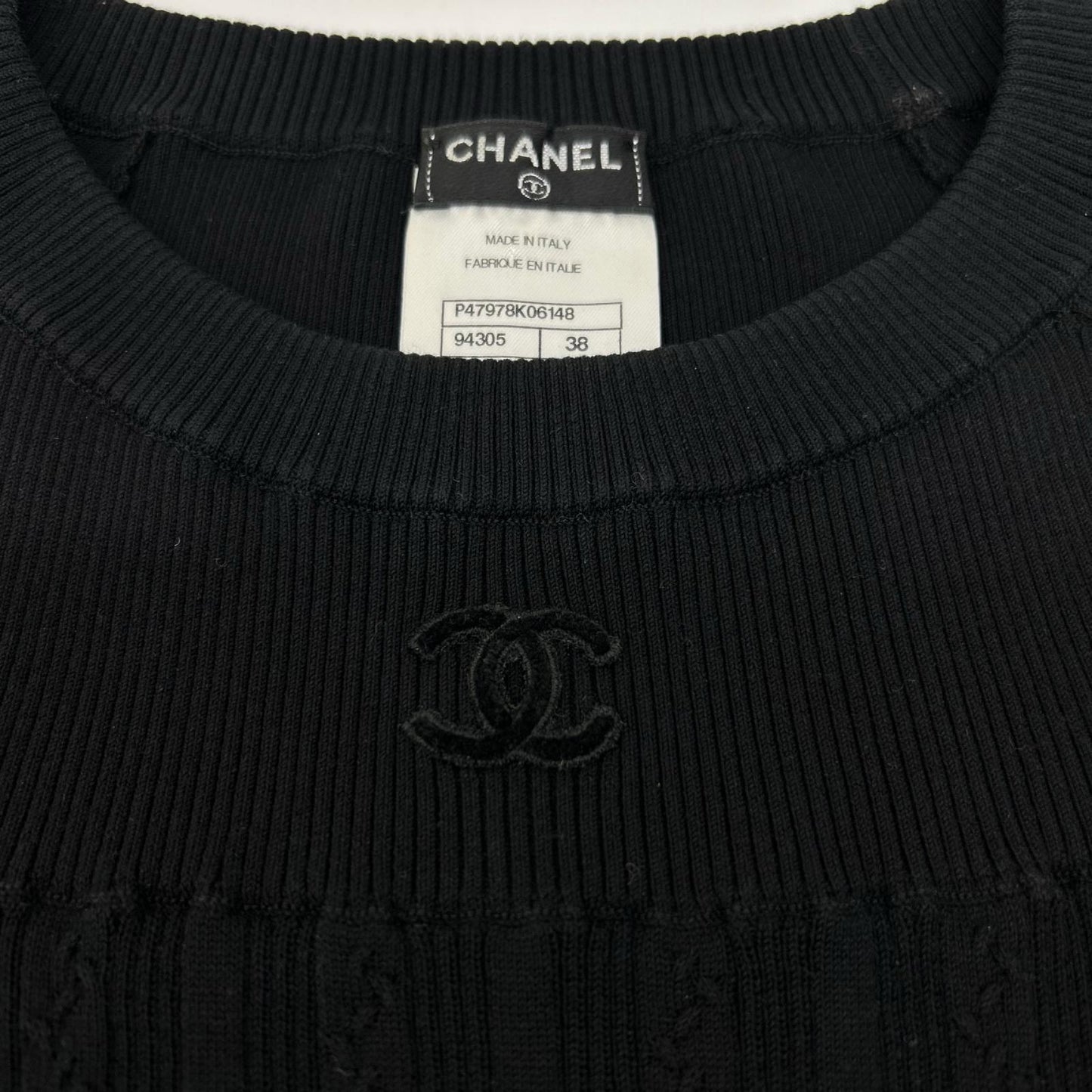 CHANEL シャネル P47978 ブラック ココマーク ノースリーブリブニット トップス