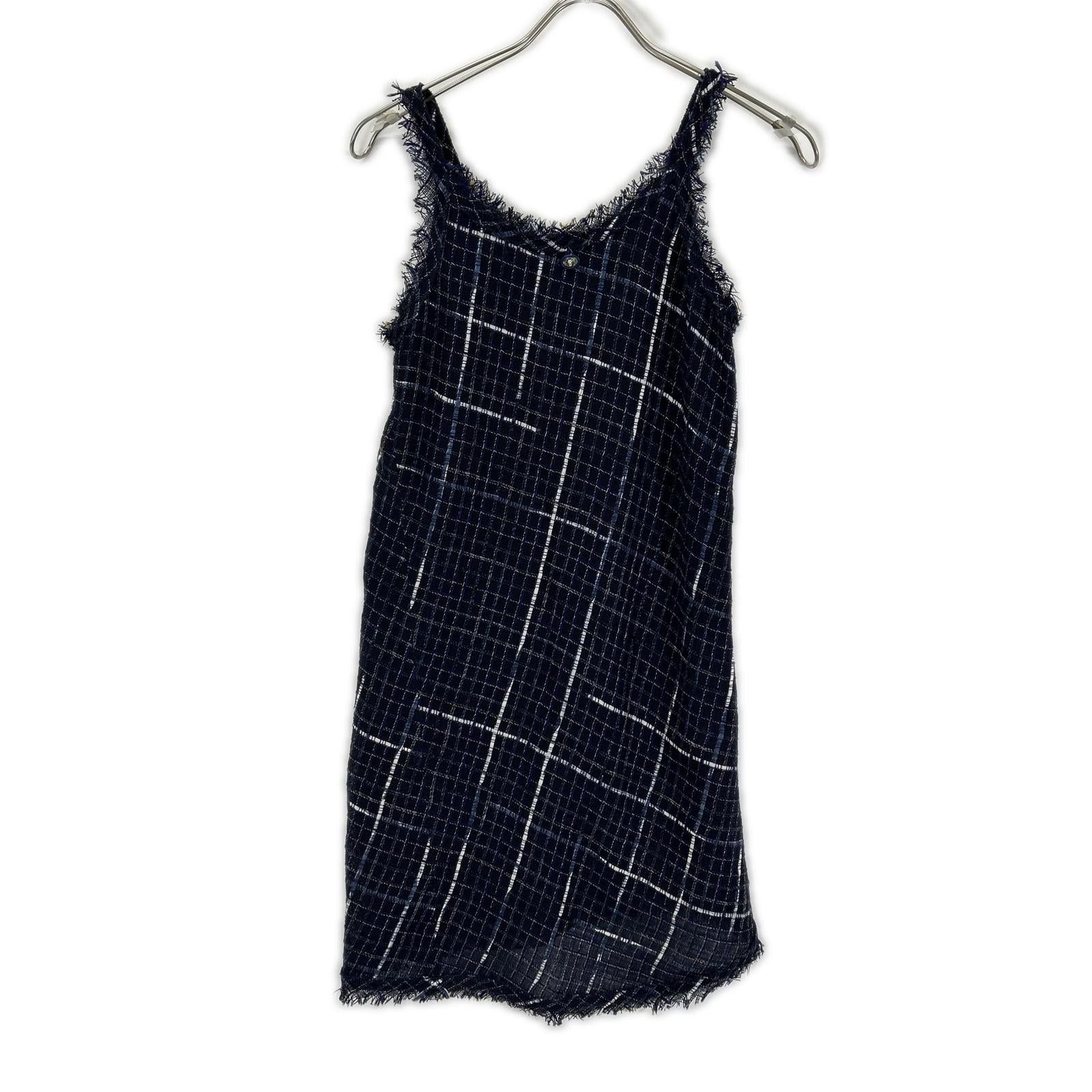 CHANEL シャネル P56045 ネイビーチェック ツイード キャミワンピ ワンピース