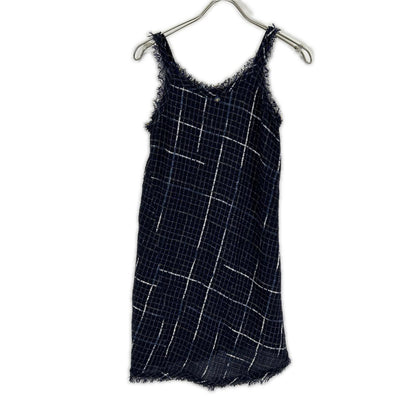 CHANEL シャネル P56045 ネイビーチェック ツイード キャミワンピ ワンピース