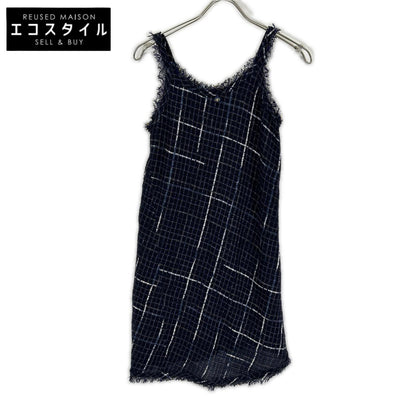 CHANEL シャネル P56045 ネイビーチェック ツイード キャミワンピ ワンピース