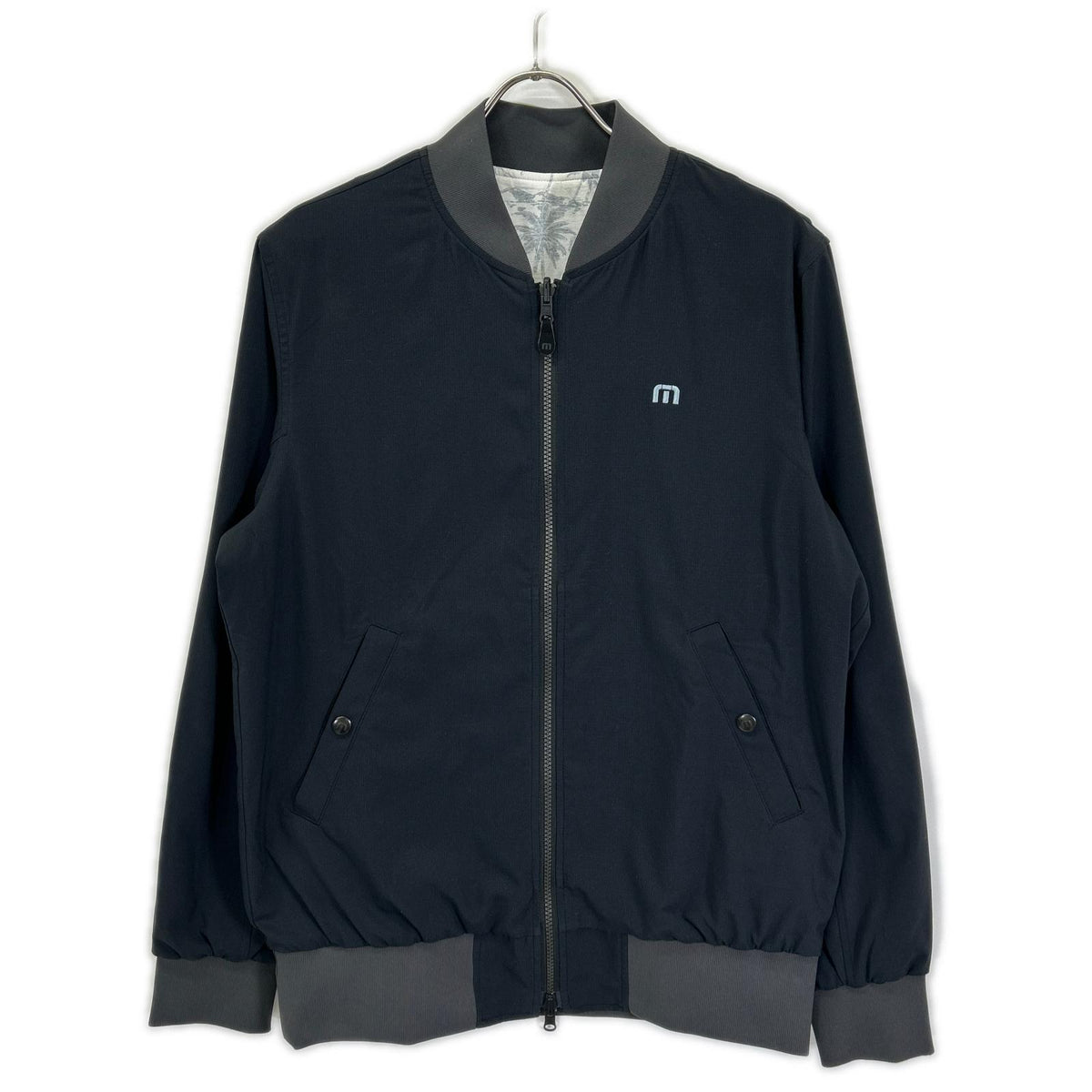 Travis Mathew 7AJ061 Black×Palm Tree Reversible Bomber Jacket Jacket