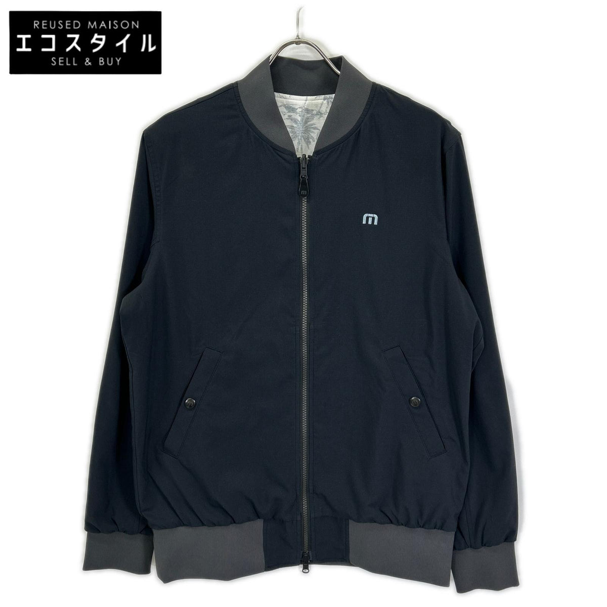 Travis Mathew 7AJ061 Black×Palm Tree Reversible Bomber Jacket Jacket