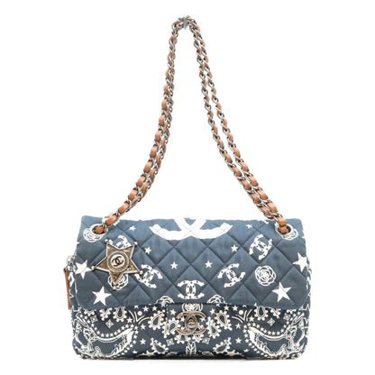 CHANEL シャネル 19番 A92459 Dネイビー コットン パリダラス スター Sフラップ マトラッセ チェーンショルダーバッグ ショルダーバッグ