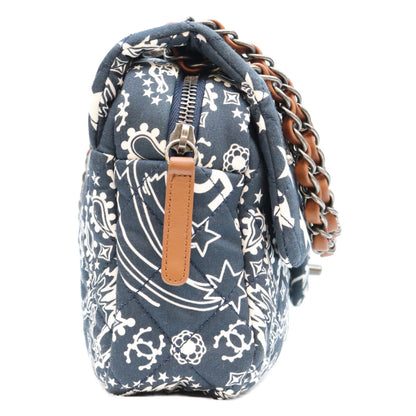 CHANEL シャネル 19番 A92459 Dネイビー コットン パリダラス スター Sフラップ マトラッセ チェーンショルダーバッグ ショルダーバッグ