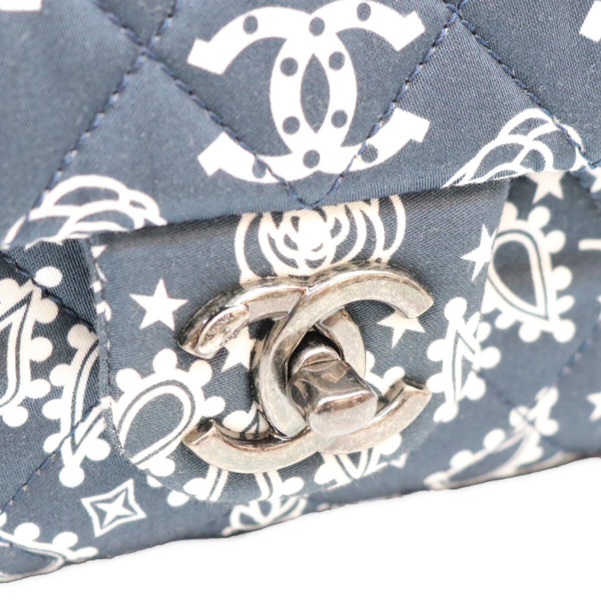 CHANEL シャネル 19番 A92459 Dネイビー コットン パリダラス スター Sフラップ マトラッセ チェーンショルダーバッグ ショルダーバッグ
