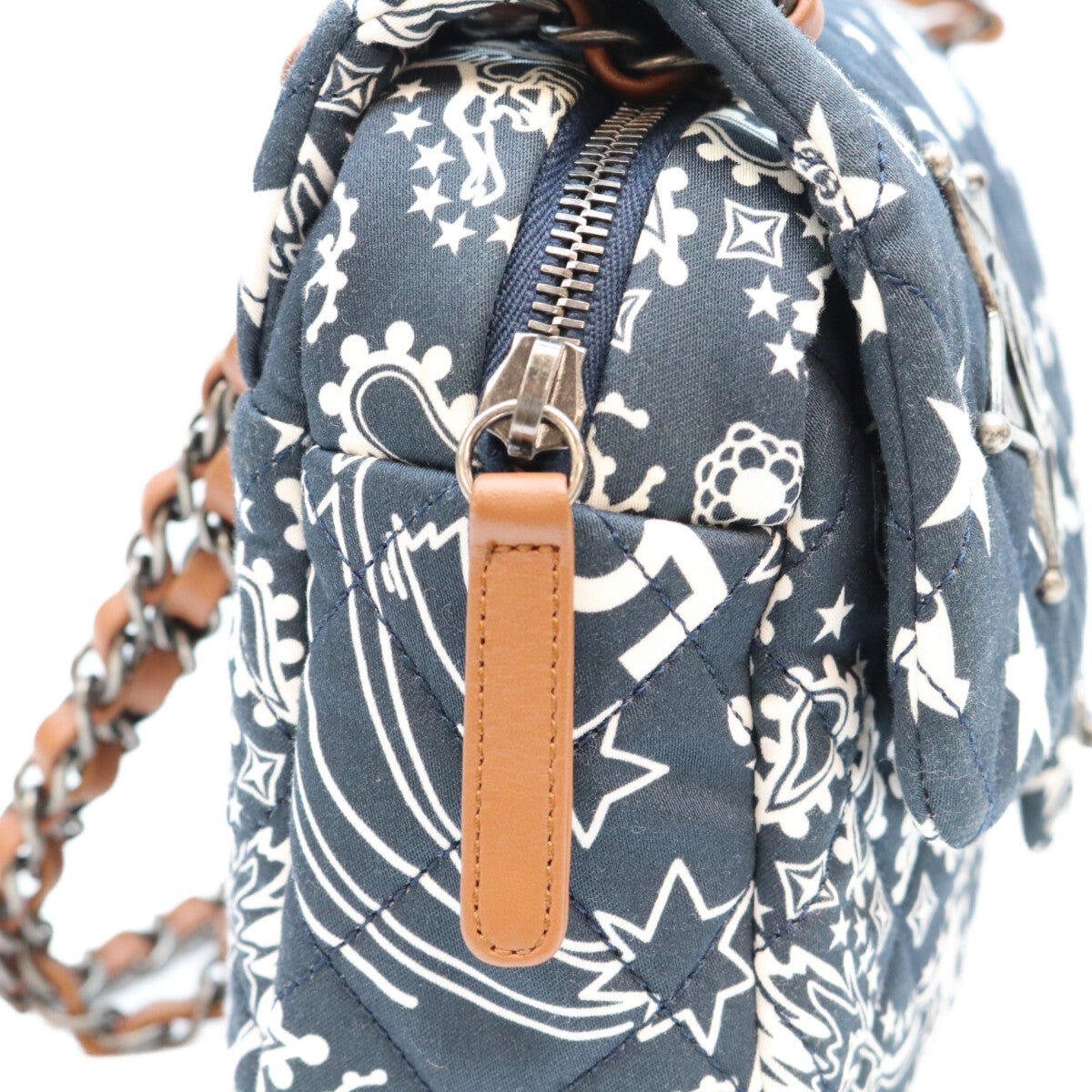 CHANEL シャネル 19番 A92459 Dネイビー コットン パリダラス スター Sフラップ マトラッセ チェーンショルダーバッグ ショルダーバッグ