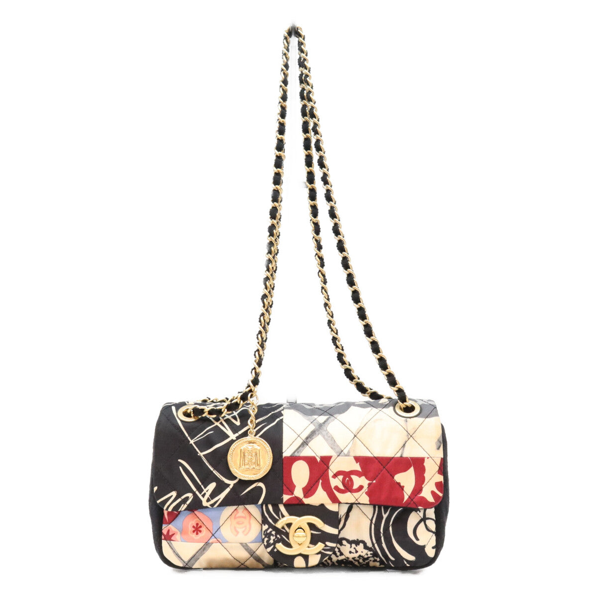 CHANEL シャネル 19番 マルチカラー パッチワーク コットン ミニマトラッセ20 ショルダーバッグ ショルダーバッグ