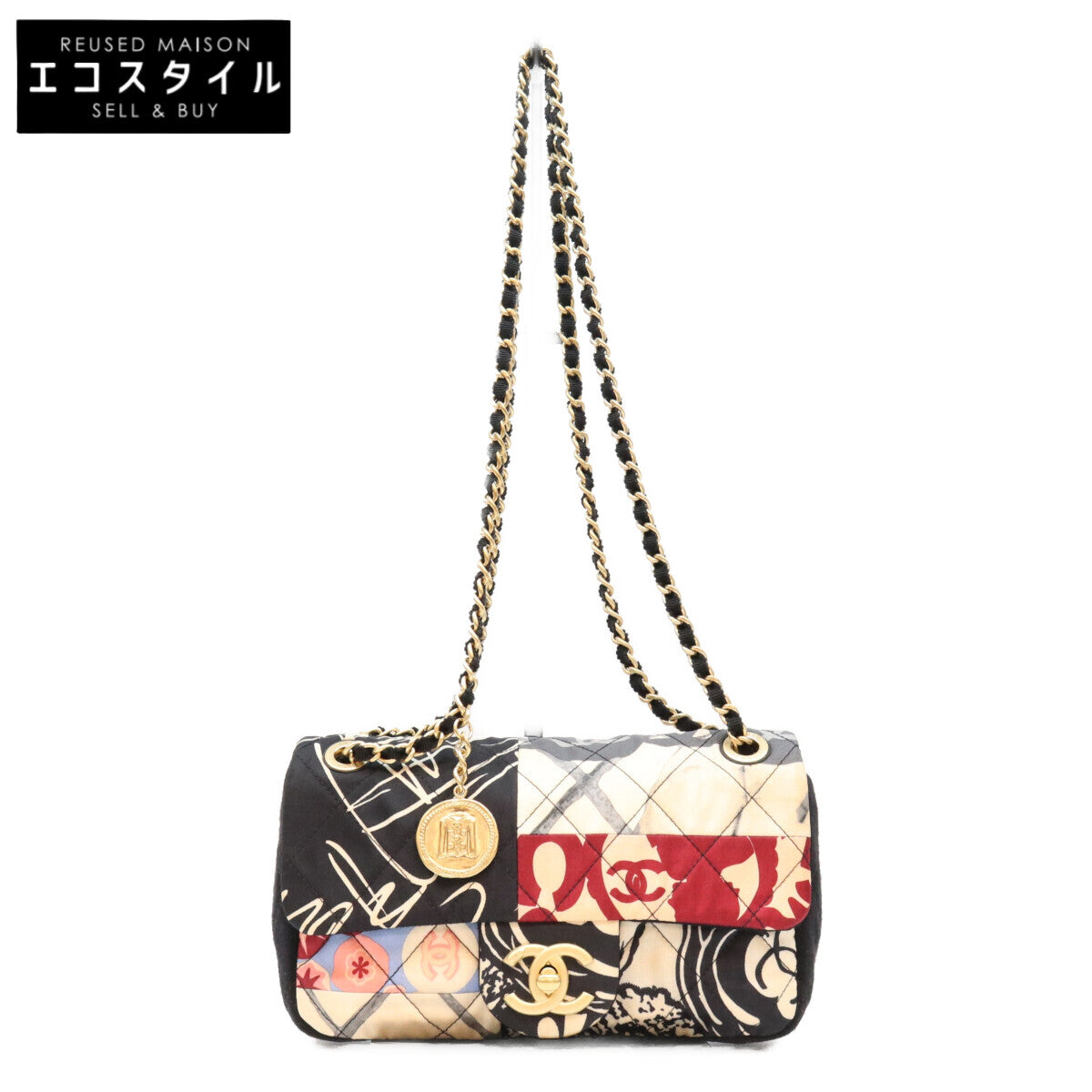 CHANEL シャネル 19番 マルチカラー パッチワーク コットン ミニマトラッセ20 ショルダーバッグ ショルダーバッグ
