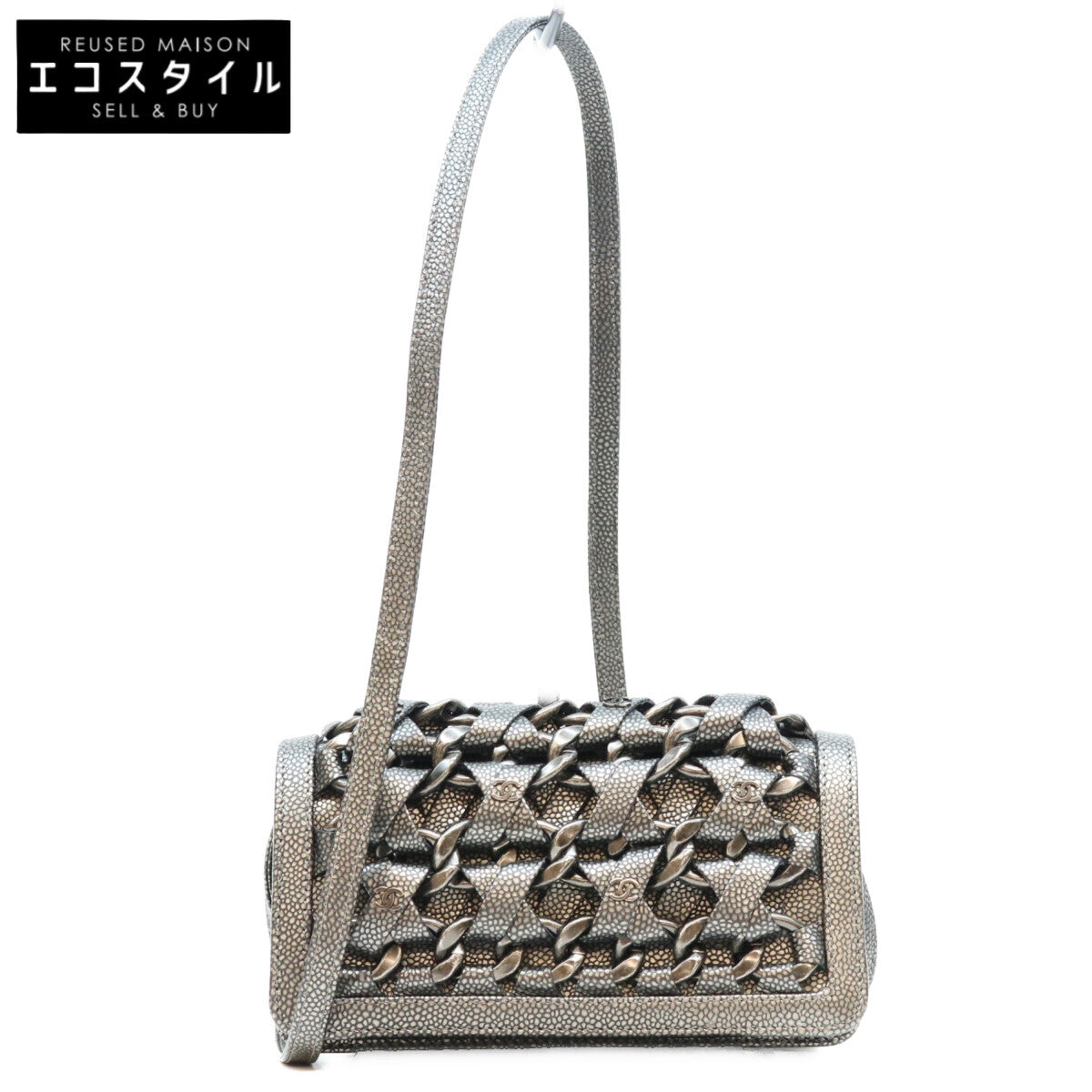 CHANEL シャネル 17番 A67690 メタリックグレー キャビア SV金具 インターレース チェーン ショルダーバッグ ショルダーバッグ
