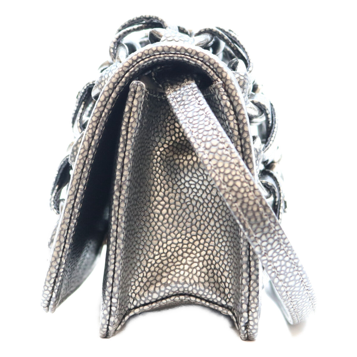 CHANEL シャネル 17番 A67690 メタリックグレー キャビア SV金具 インターレース チェーン ショルダーバッグ ショルダーバッグ