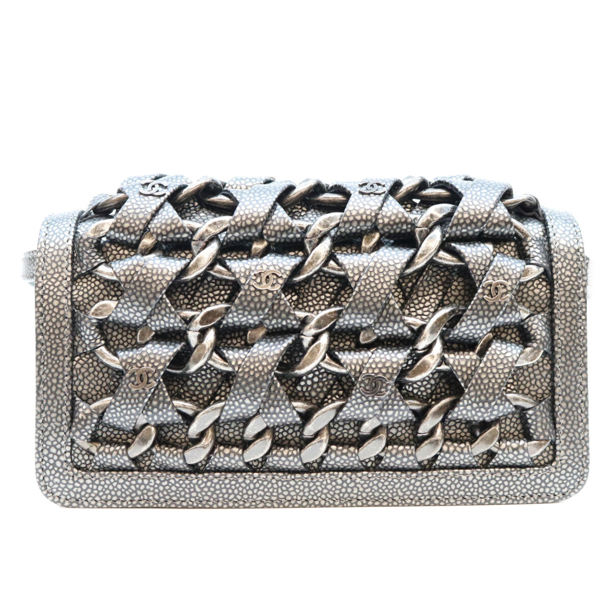 CHANEL シャネル 17番 A67690 メタリックグレー キャビア SV金具 インターレース チェーン ショルダーバッグ ショルダーバッグ