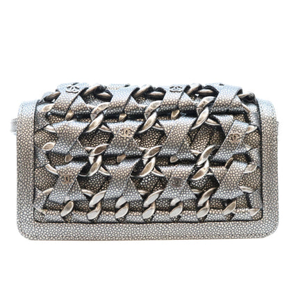 CHANEL シャネル 17番 A67690 メタリックグレー キャビア SV金具 インターレース チェーン ショルダーバッグ ショルダーバッグ