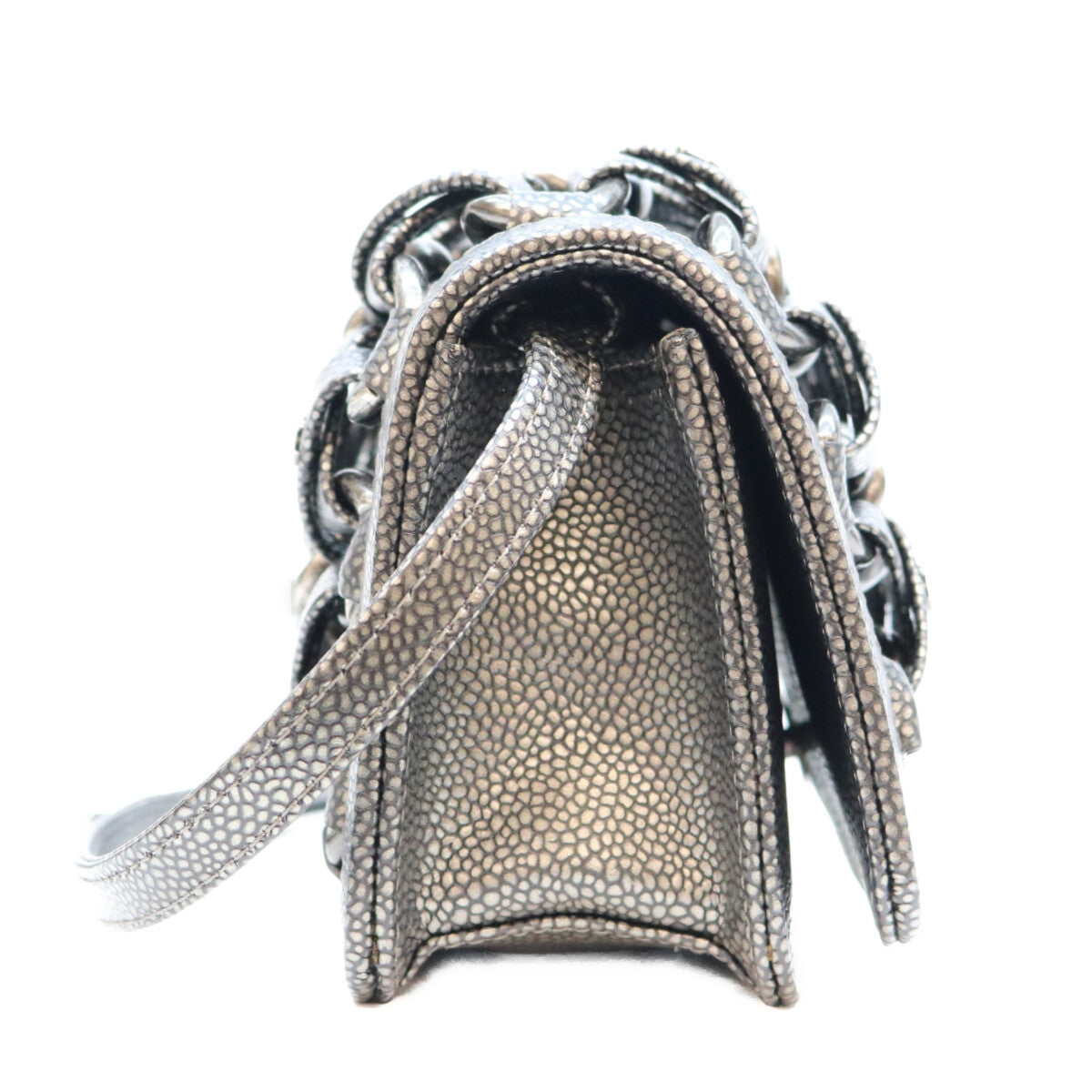 CHANEL シャネル 17番 A67690 メタリックグレー キャビア SV金具 インターレース チェーン ショルダーバッグ ショルダーバッグ