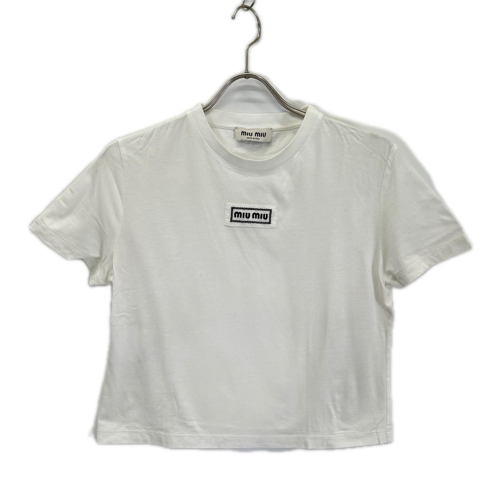MIUMIU ミュウミュウ 24年製 MJN483 白 ロゴ クロップド Tシャツ トップス