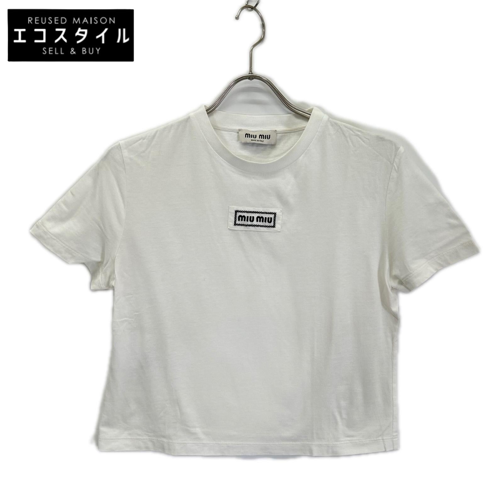 MIUMIU ミュウミュウ 24年製 MJN483 白 ロゴ クロップド Tシャツ トップス