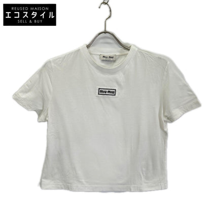MIUMIU ミュウミュウ 24年製 MJN483 白 ロゴ クロップド Tシャツ トップス