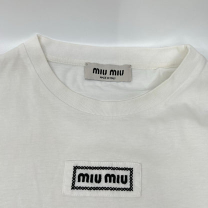 MIUMIU ミュウミュウ 24年製 MJN483 白 ロゴ クロップド Tシャツ トップス