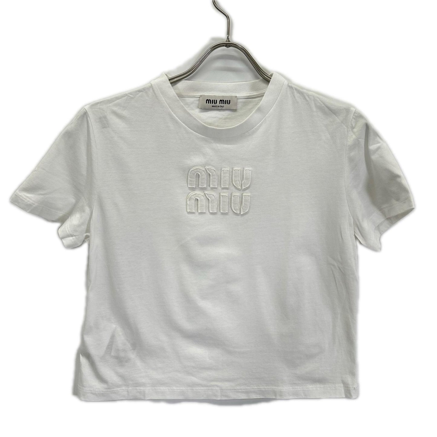 MIUMIU ミュウミュウ 25年製 MJN483 白 ロゴ クロップド Tシャツ トップス