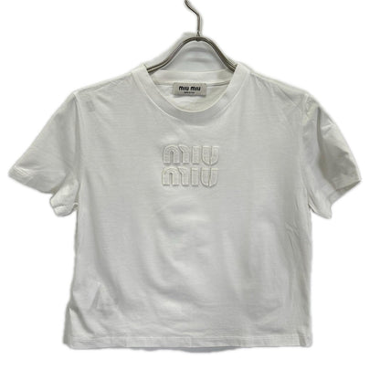 MIUMIU ミュウミュウ 25年製 MJN483 白 ロゴ クロップド Tシャツ トップス
