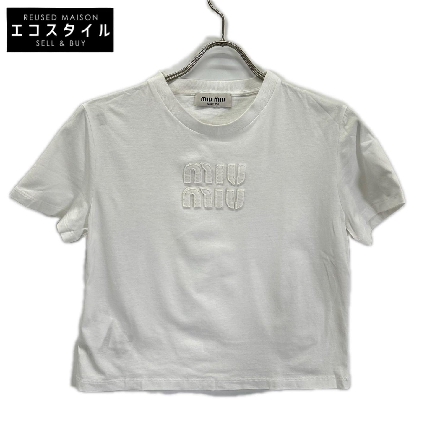 MIUMIU ミュウミュウ 25年製 MJN483 白 ロゴ クロップド Tシャツ トップス
