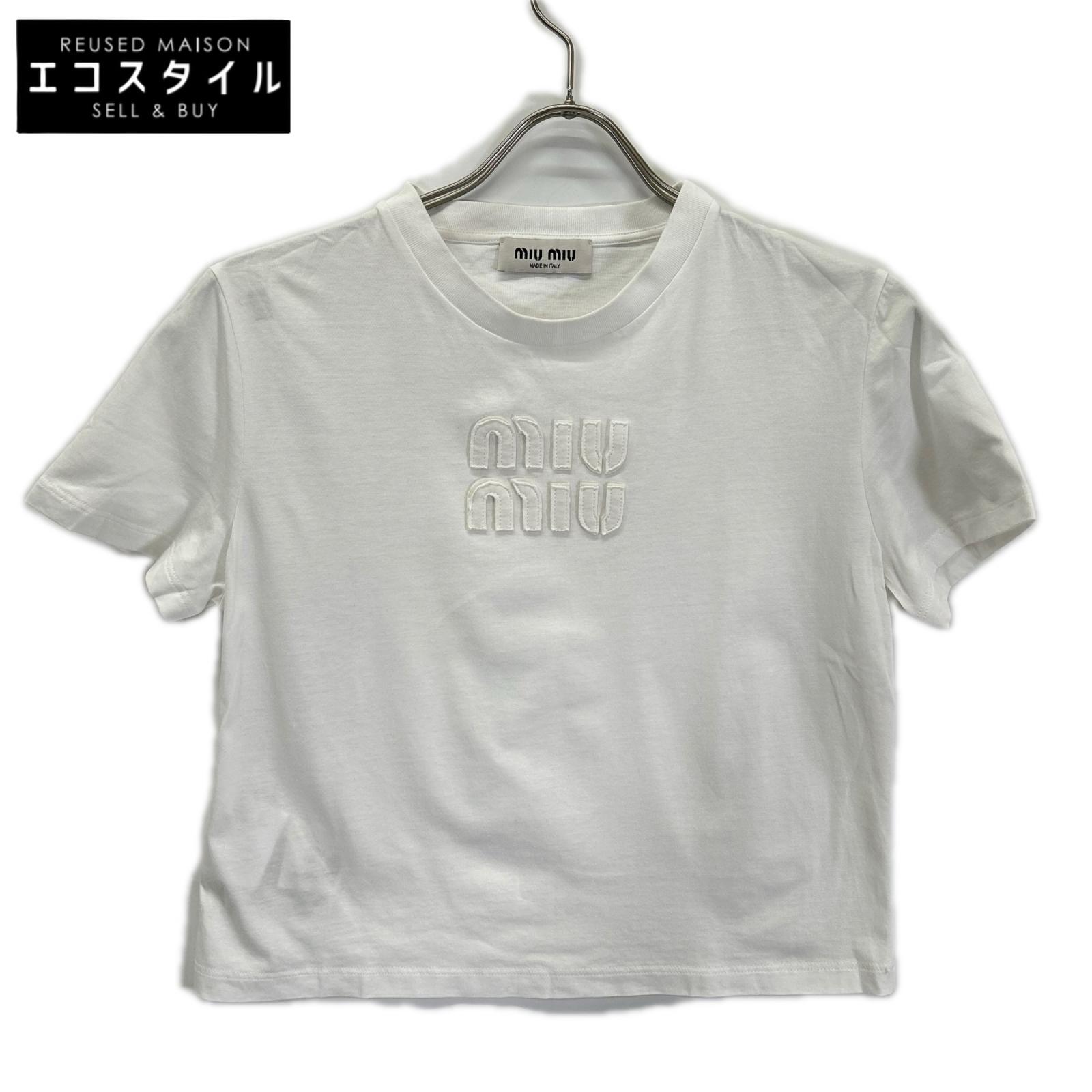 MIUMIU ミュウミュウ 25年製 MJN483 白 ロゴ クロップド Tシャツ トップス