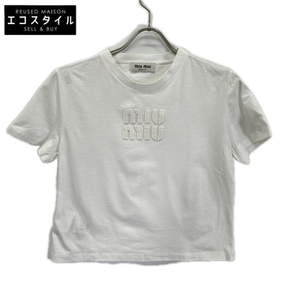 MIUMIU ミュウミュウ 25年製 MJN483 白 ロゴ クロップド Tシャツ トップス