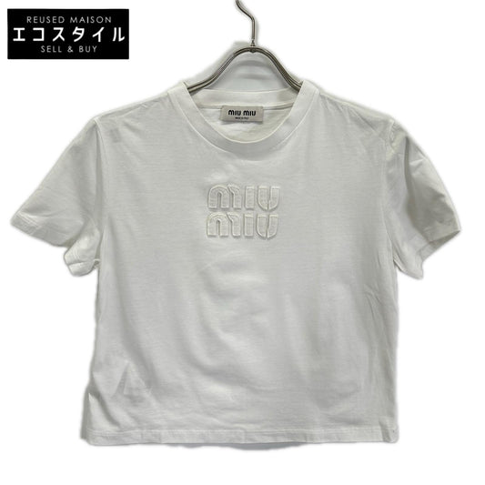 MIUMIU ミュウミュウ 25年製 MJN483 白 ロゴ クロップド Tシャツ トップス