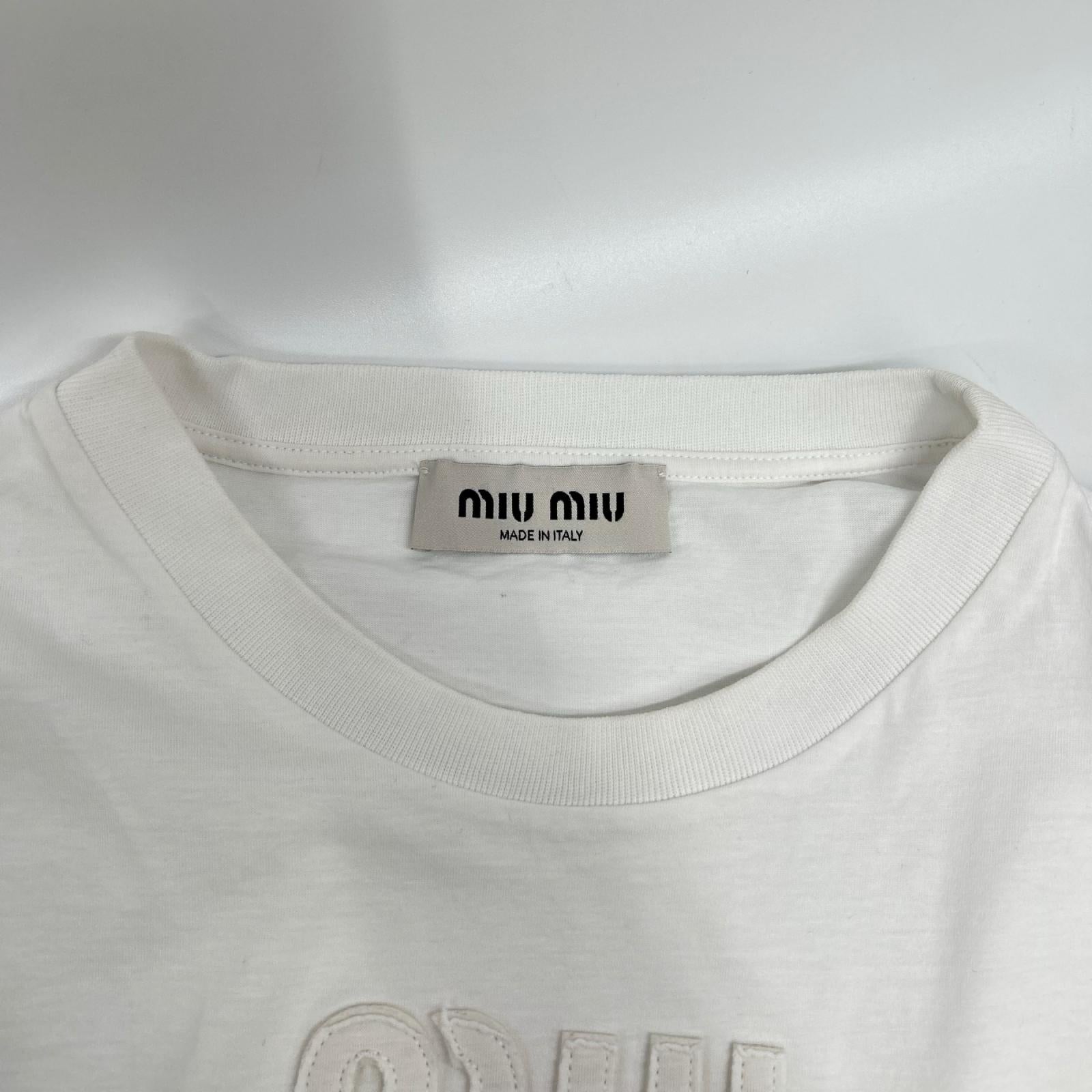 MIUMIU ミュウミュウ 25年製 MJN483 白 ロゴ クロップド Tシャツ トップス